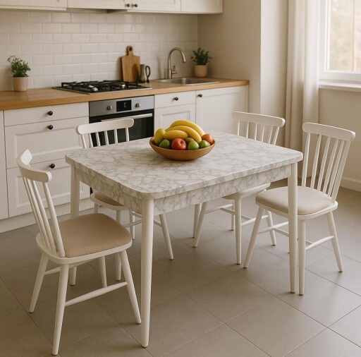 Set masa extensibila si 4 scaune, Hanah Home, Lidya, Alb