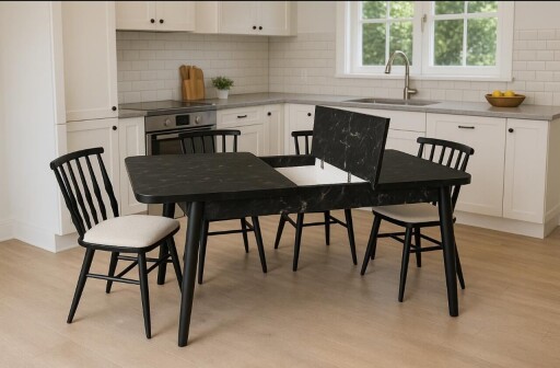 Set masa extensibila si 4 scaune, Hanah Home, Lotus, Negru