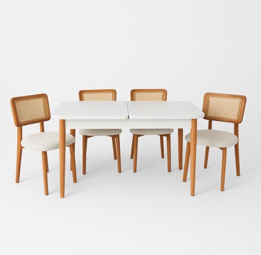Set masa extensibila si 4 scaune, Hanah Home, Natura, Alb lemn / Stejar