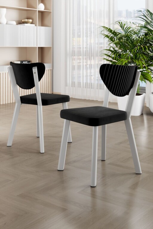 Set scaune 6 piese, Hanah Home, Arfe, Alb/Negru