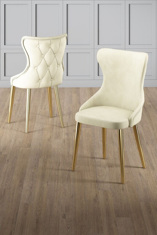 Set scaune 6 piese, Hanah Home, Alpa, Crem / Aur