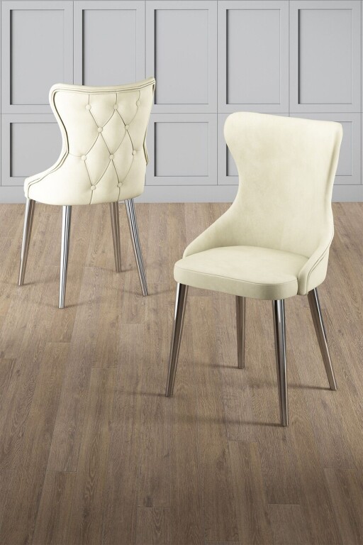 Set scaune 6 piese, Hanah Home, Alpa, Crem / Crom