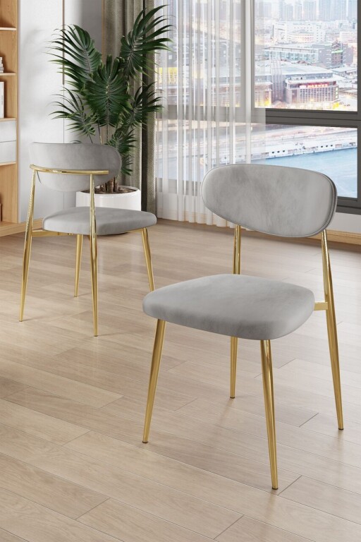 Set scaune 6 piese, Hanah Home, Vina, Gri / Auriu