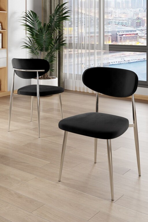 Set scaune 6 piese, Hanah Home, Vina, Negru / Crom