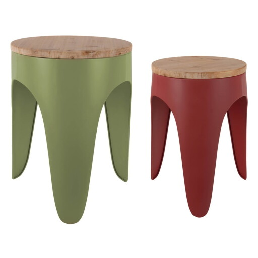 Scaune tip taburet roșii/verzi 2 buc. din metal Double Funky – Leitmotiv