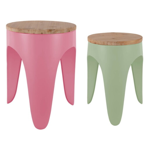 Scaune tip taburet verzi/roz 2 buc. din metal Double Funky – Leitmotiv