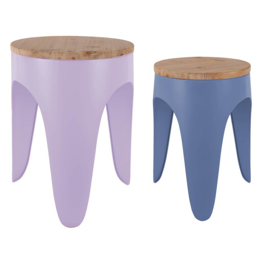 Scaune tip taburet albastre/mov 2 buc. din metal Double Funky – Leitmotiv