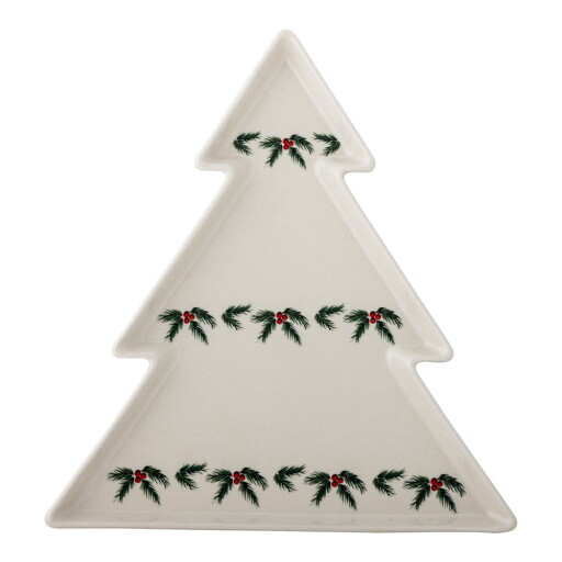 Farfurie crem pentru servire din gresie cu model de Crăciun Berry – Bloomingville