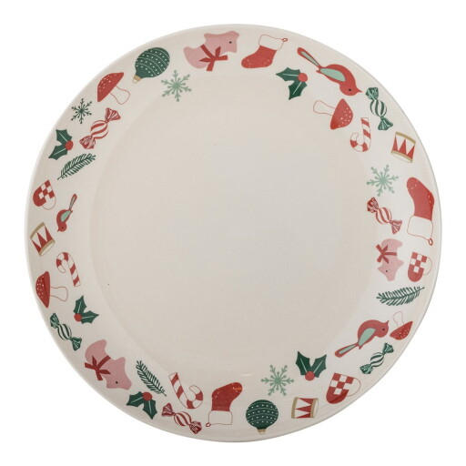 Farfurie crem pentru servire din gresie ø 28 cm cu model de Crăciun Yule – Bloomingville