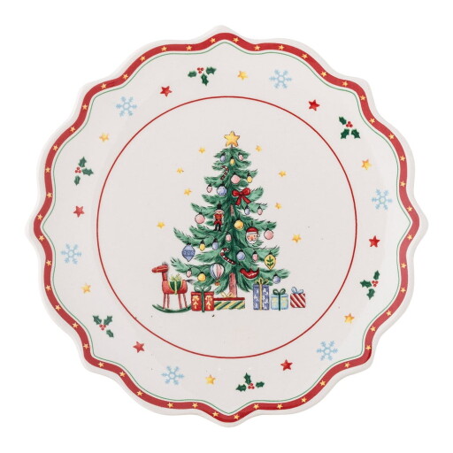 Farfurie roșie-crem pentru servire din ceramică ø 17 cm, cu model de Crăciun Naive – Bloomingville