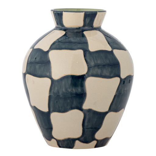 Vază albastră/crem din sticlă pictată manual (înălțime 24 cm) Check – Bloomingville