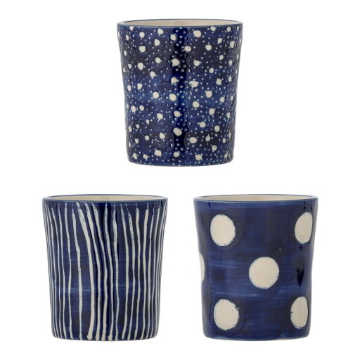Cești albastru-închis 3 buc. pentru espresso din gresie 190 ml Minoa – Bloomingville