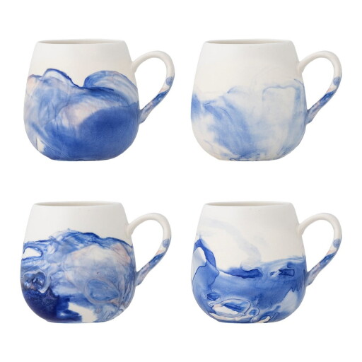 Cești albe/albastre 4 buc. din gresie 250 ml Lyre – Bloomingville