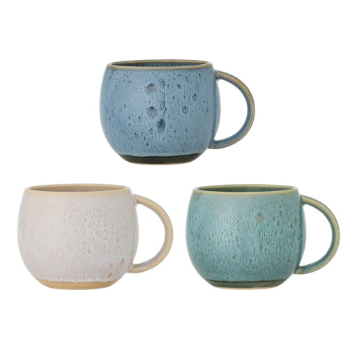 Căni albastre/crem 3 buc. din gresie 420 ml Harriet – Bloomingville