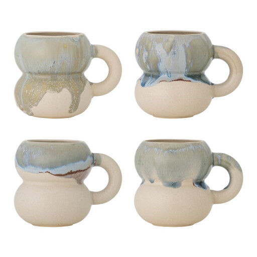 Căni albastre/crem 4 buc. din gresie 400 ml Luna – Bloomingville
