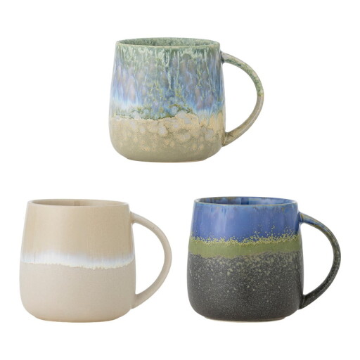 Căni albastre/bej 3 buc. din gresie 460 ml Cloe – Bloomingville