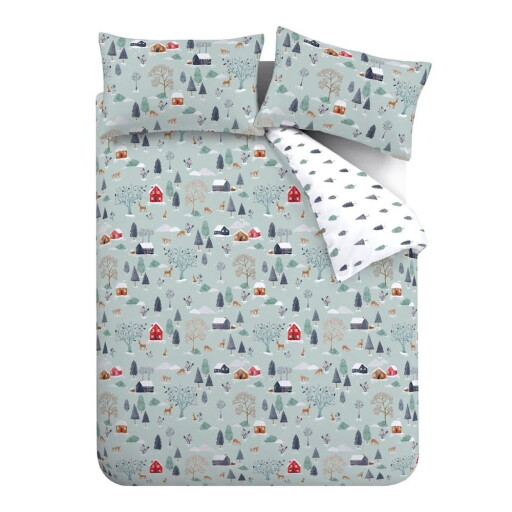 Lenjerie de pat albastru prăfuit din flanelă pentru pat dublu/extinsă 230x220 cm Winter Scene – Bianca