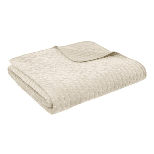 Cuvertură bej matlasată din catifea 240x260 cm Attica Velvet Embroidered – Bianca