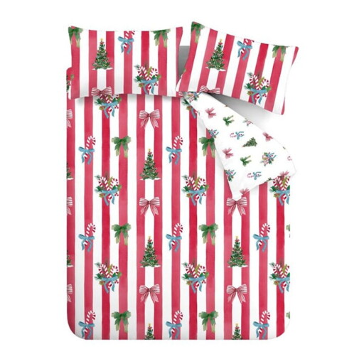 Lenjerie de pat roșie-albă pentru pat dublu 200x200 cm Christmas Stripe – Catherine Lansfield