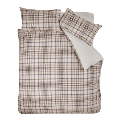 Lenjerie de pat maro din sherpa pentru pat dublu 200x200 cm Cosy Sherpa Check – Catherine Lansfield