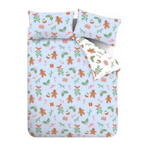 Lenjerie de pat albastră din microfibră pentru pat dublu, extinsă 230x220 cm Gingerbread – Catherine Lansfield