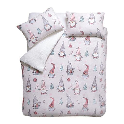 Lenjerie de pat roz-deschis din micropluș/cocolino pentru pat de o persoană 135x200 cm Festive Gnomes – Catherine Lansfield