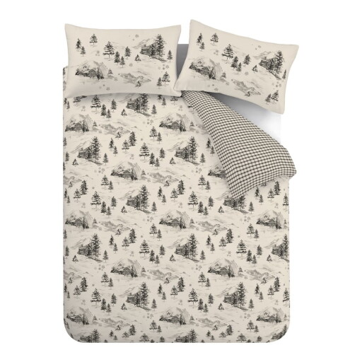 Lenjerie de pat bej din flanelă pentru pat dublu, extinsă 230x220 cm Alpine Vilage – Catherine Lansfield