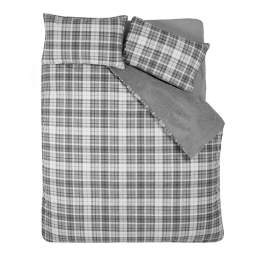 Lenjerie de pat gri din sherpa pentru pat dublu, extinsă 230x220 cm Cosy Sherpa Check – Catherine Lansfield