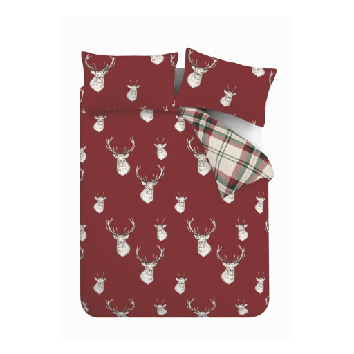 Lenjerie de pat roșie pentru pat dublu, extinsă 230x220 cm Munro Stag Check – Catherine Lansfield