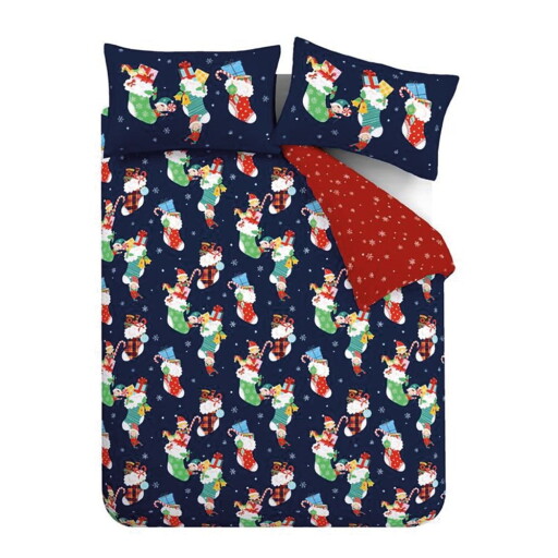 Lenjerie de pat pentru copii roșie-albastră pentru pat de o persoană 135x200 cm Christmas Elves – Catherine Lansfield