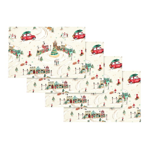 Suporturi pentru farfurii 4 buc. din bumbac 30x46 cm Christmas Town – Catherine Lansfield