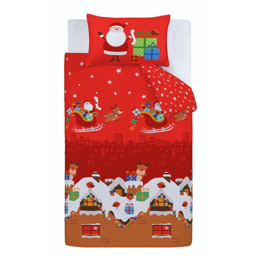Lenjerie de pat pentru copii roșie pentru pătuț 120x150 cm Santa's Christmas Presents – Catherine Lansfield