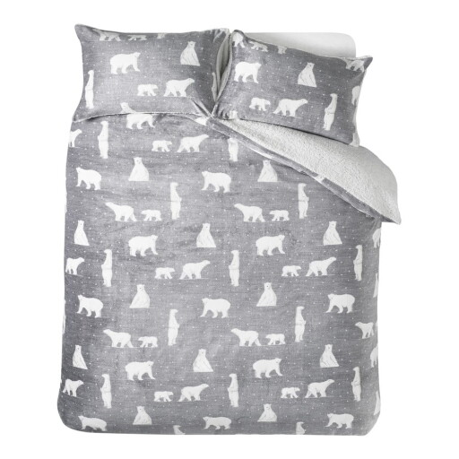 Lenjerie de pat gri din sherpa pentru pat dublu, extinsă 230x220 cm Cosy Polar Bear – Catherine Lansfield