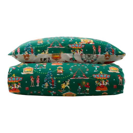 Lenjerie de pat pentru copii verde din bumbac pentru pătuț 120x150 cm Christmas Fairground – Belle & Boo