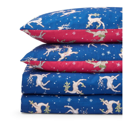 Lenjerie de pat roșie-albastră din bumbac pentru pat dublu, extinsă 230x220 cm Christmas Reindeer – Their Nibs