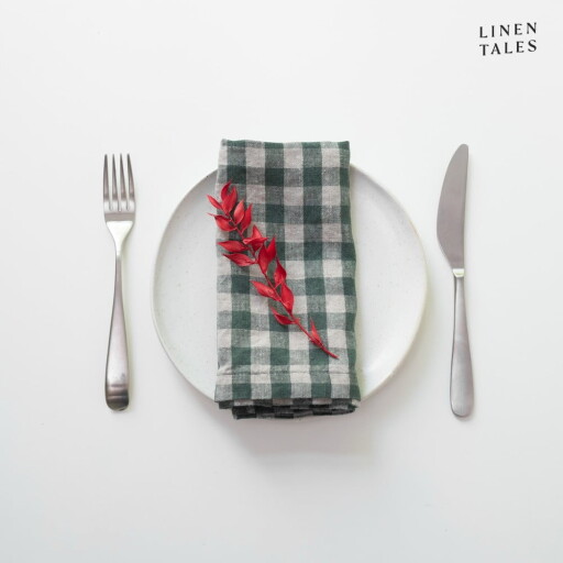 Șervețele 2 buc. din in 40x40 cm Forest Green Gingham – Linen Tales