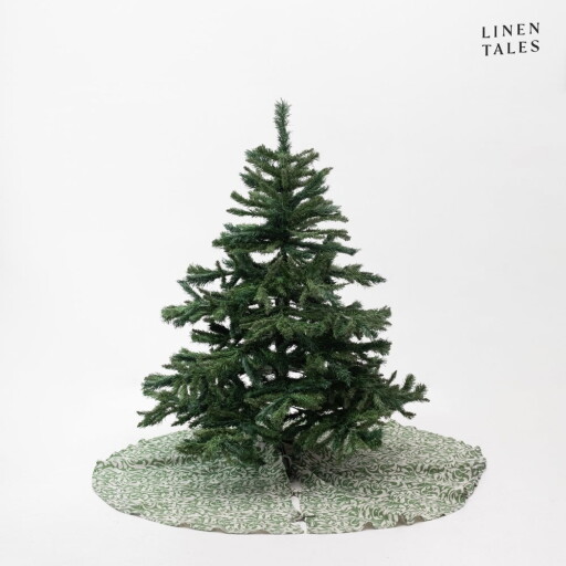 Covor sub bradul de Crăciun, verde, rotund, din in ø 125 cm Evergreen Damask – Linen Tales