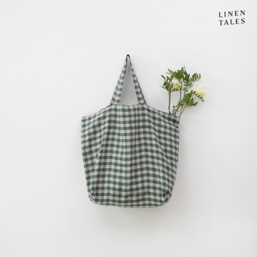 Sacoșă de cumpărături - in Forest Green Gingham – Linen Tales