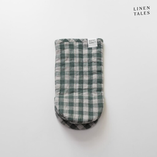 Mănușă de bucătărie din in Forest Green Gingham – Linen Tales