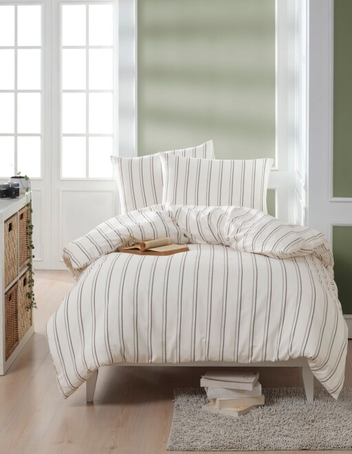 Lenjerie de pat pentru o persoana, L&#039;essentiel Maison, Hamilton, Bumbac;Poliester, Bej