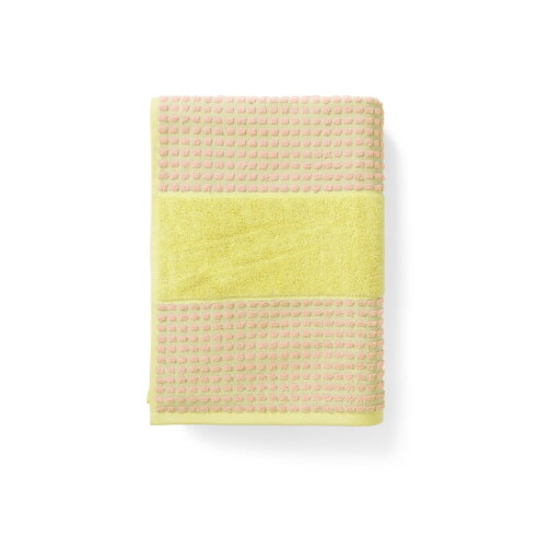 Prosop galben-roz din bumbac organic din frotir 50x100 cm Check – JUNA