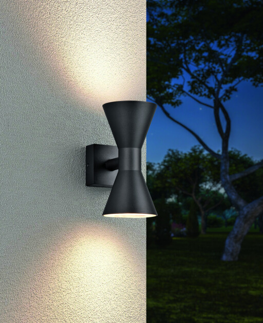 Aplica de perete pentru exterior Ardas, TRIO, 7.6x15x20 cm, 10W, 2x GU10, aluminiu turnat, negru mat