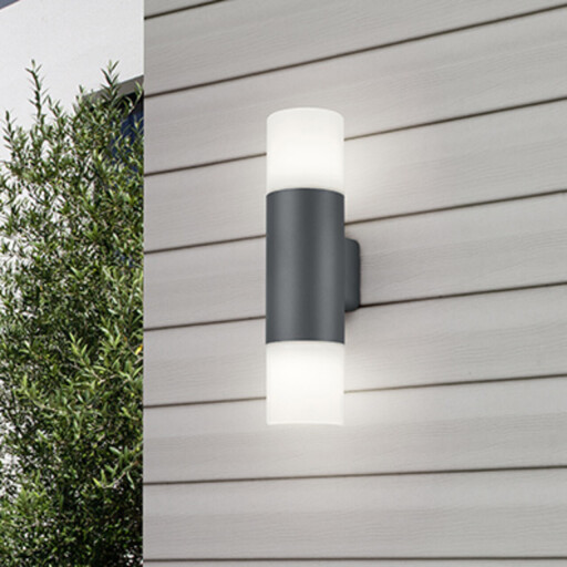 Aplica de perete pentru exterior Hoosic, TRIO, 8.5x11.8x33 cm, 28W, 2x E27, aluminiu/plastic, antracit