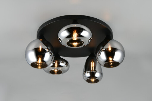 Plafoniera Lumina, TRIO, 50x24.5 cm, 10W, 5x E14, metal, negru mat/argintiu