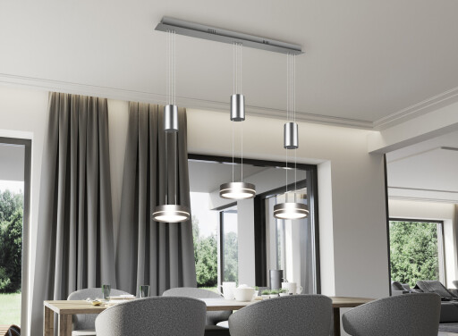 Lustra Franklin, TRIO, 85x14x150 cm, 9W, 3x SMD, aluminiu, argintiu mat