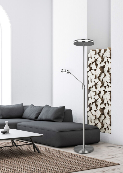 Lampadar Franklin, TRIO, 35.2x181 cm, 35W, 6.5W, 1x SMD, metal, argintiu mat