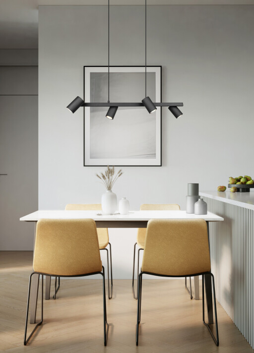 Lustra Marley, TRIO, 80x18x150 cm, 35W, 4x GU10, metal, negru mat