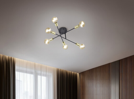 Plafoniera Cross, TRIO, 56.6x19.1 cm, 40W, 6x E27, metal, negru mat