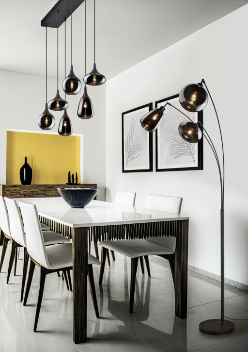 Lustra Lumina, TRIO, 85x20x150 cm, 40W, 6x E14, metal, negru mat/argintiu