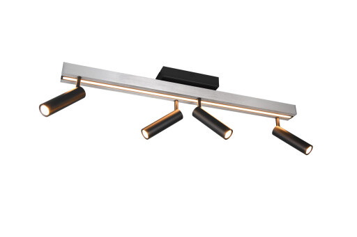 Plafoniera Zeno, TRIO, 133x8.5x15 cm, 5.5W, 12W, 4x SMD, 1x SMD, metal, argintiu lucios/negru